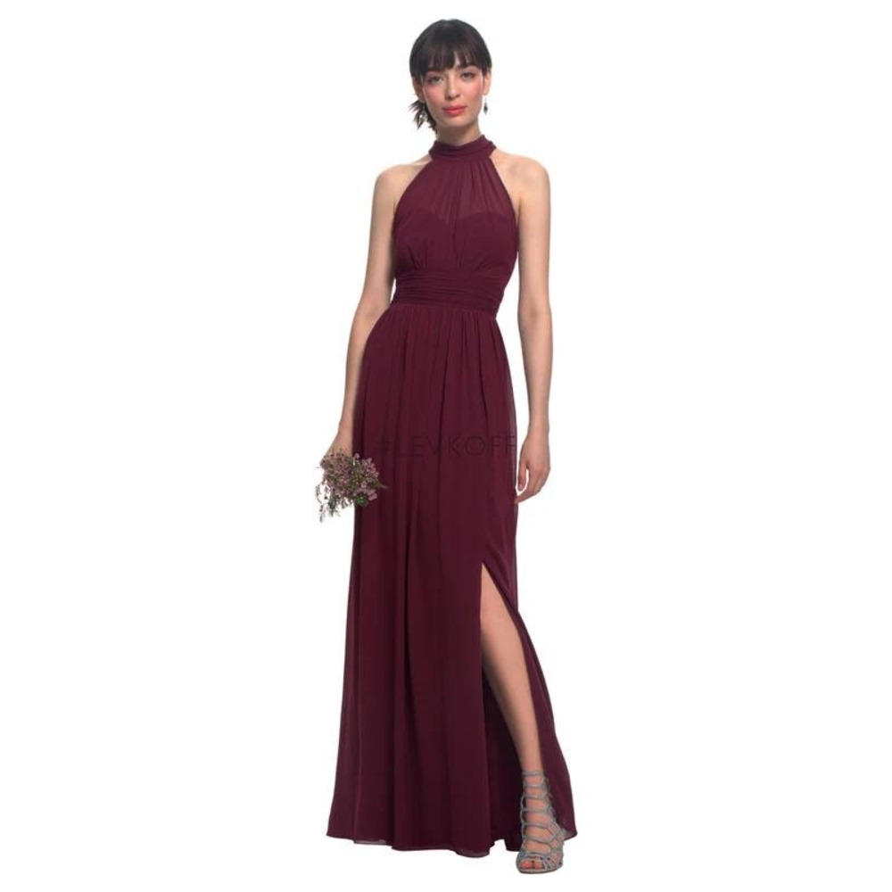 Levkoff Women's Burgundy Chiffon Halter Neck Elegant Formal Maxi Dress Size 10